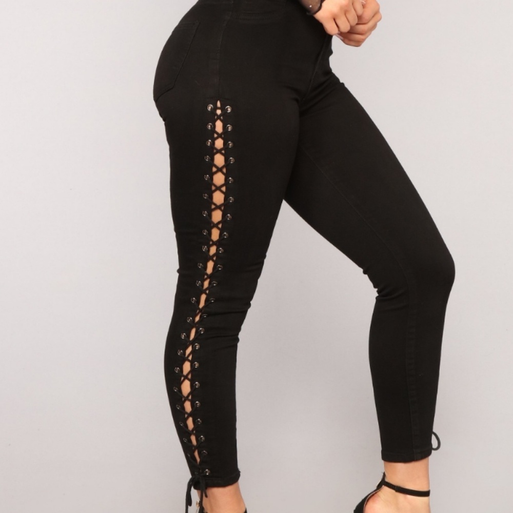 Fashion Nova  All wound up Lace up Ankle Jeans